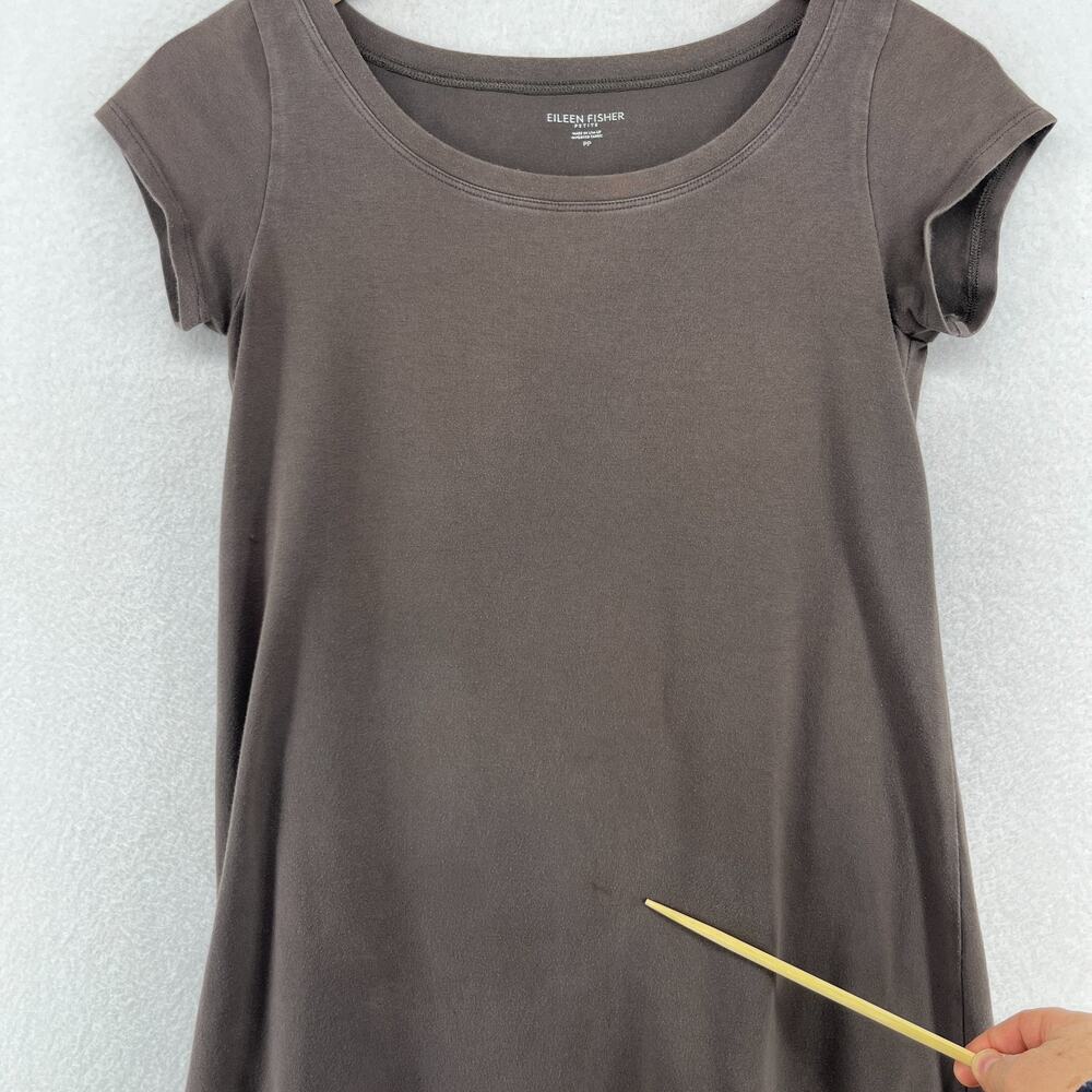 EILEEN FISHER Dress PP Organic Cotton Stretch Jersey T-Shirt Cap Sleeve Brown - Picture 12 of 13